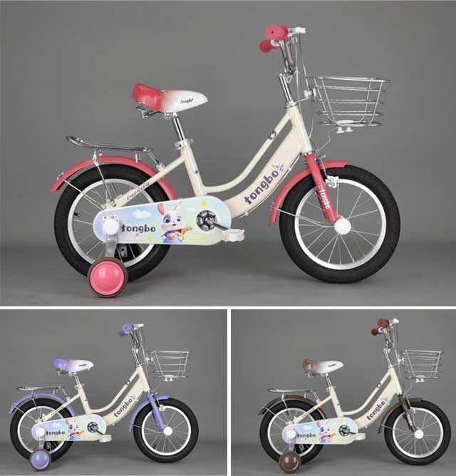 Xe Đạp Trẻ Em Tongbo Size 12-14-16 Inch Cho Bé Gái 2-8 Tuổi - Màu Trắng Hồng